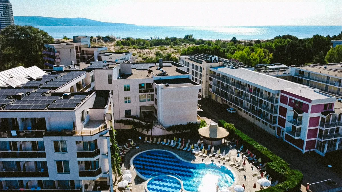 Aerial view of hotel, pool and Black Sea